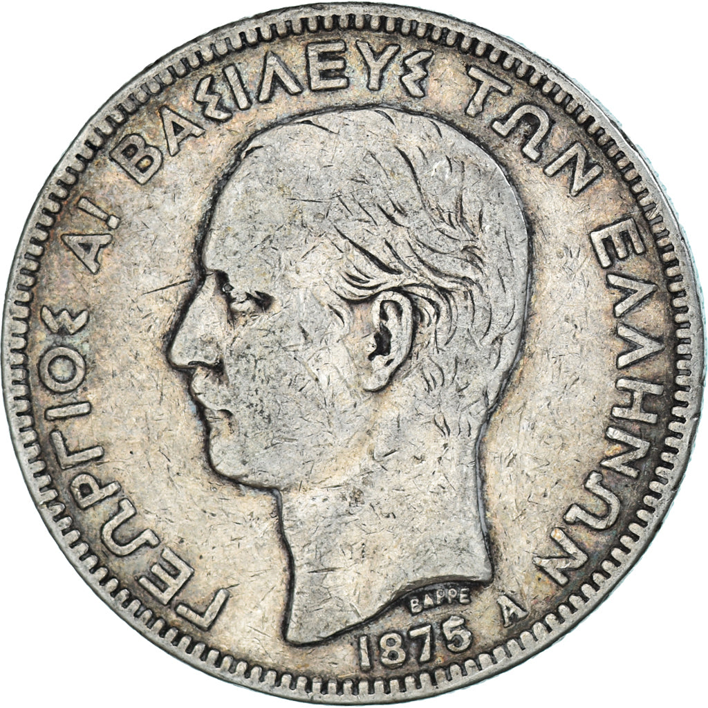 Coin, Greece, George I, 5 Drachmai, 1875, Paris, VF(20-25), Silver, KM:46