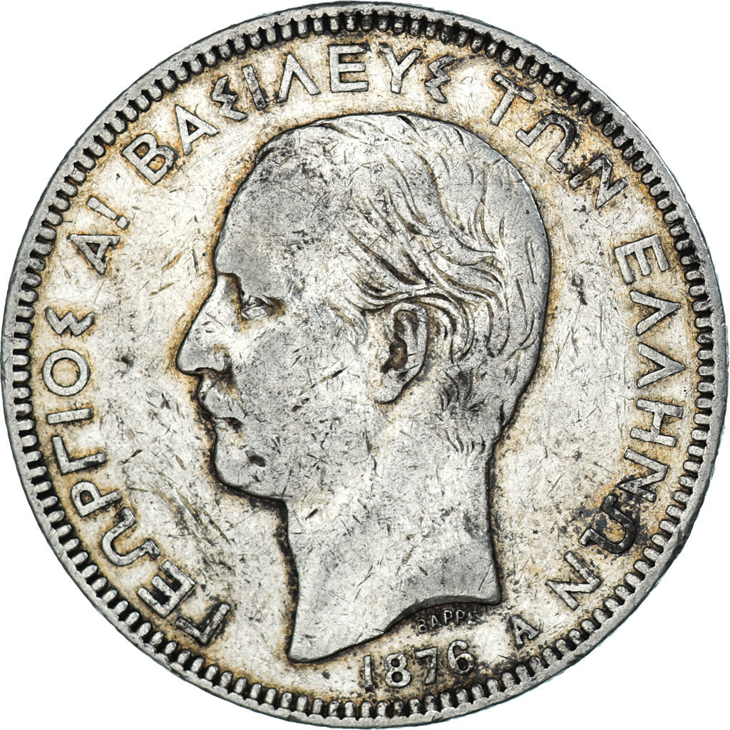 Coin, Greece, George I, 5 Drachmai, 1876, Paris, VF(20-25), Silver, KM:46