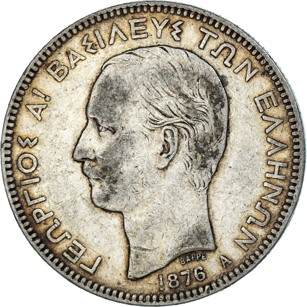 Coin, Greece, George I, 5 Drachmai, 1876, Paris, EF(40-45), Silver, KM:46