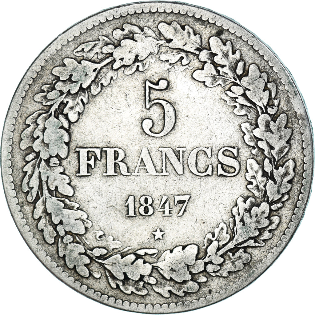 Moneta, Belgio, Leopold I, 5 Francs, 5 Frank, 1847, MB+, Argento, KM:3.2