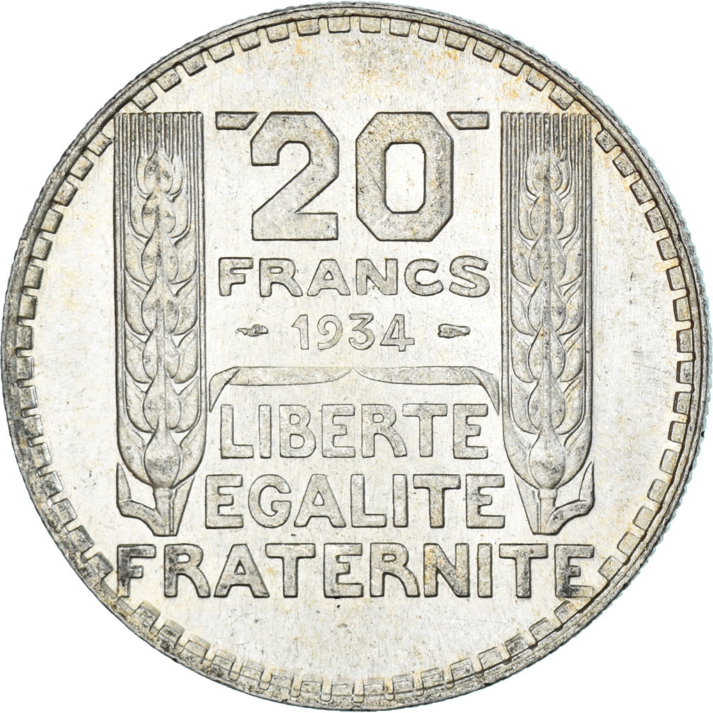 Moneda, Francia, Turin, 20 Francs, 1934, Paris, EBC+, Plata, KM:879, Gadoury:852