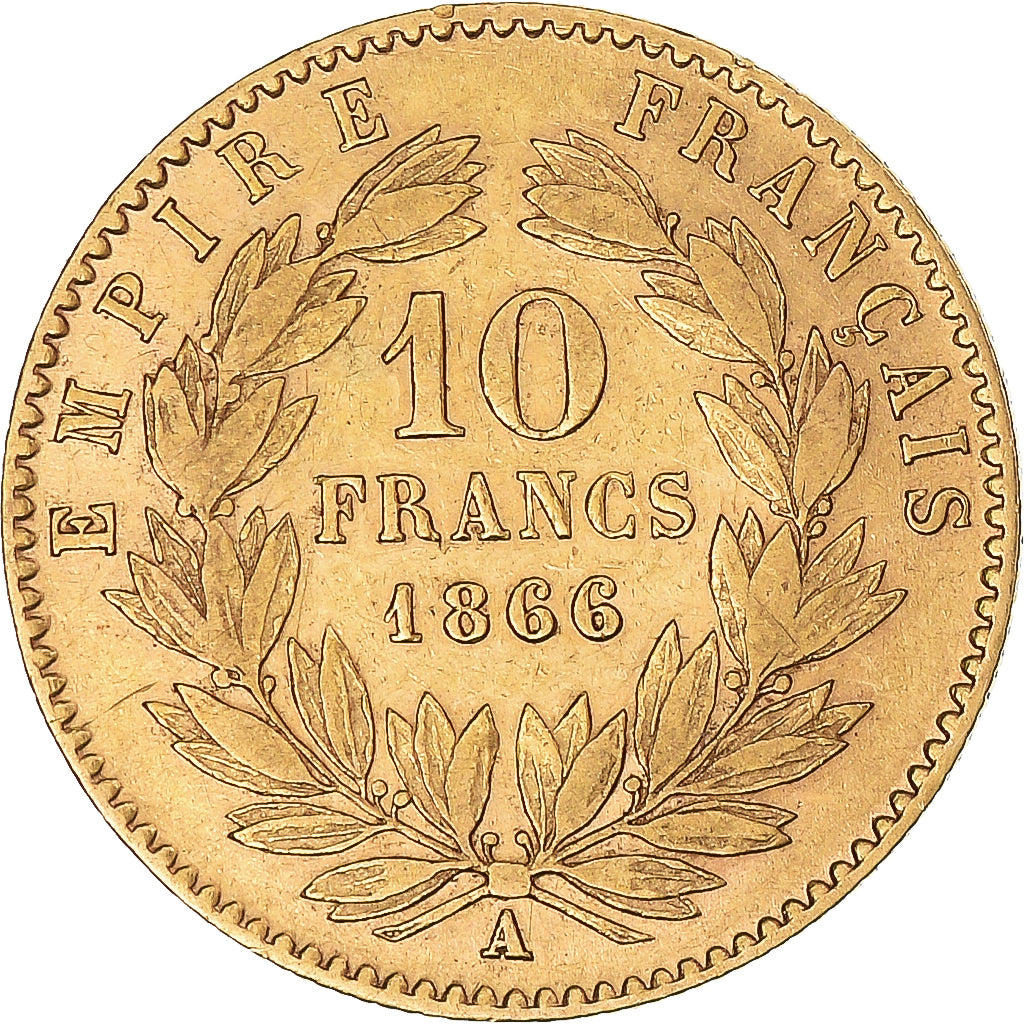 Moneta, Francja, Napoleon III, 10 Francs, 1866, Paris, EF(40-45), Złoto