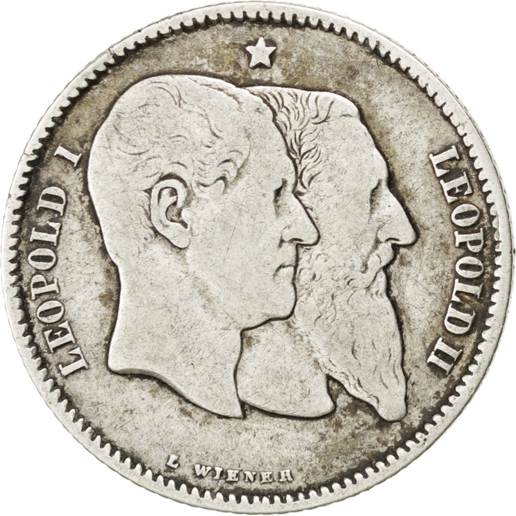 Belgio, Leopold II, Franc, 1880, MB, Argento, KM:38
