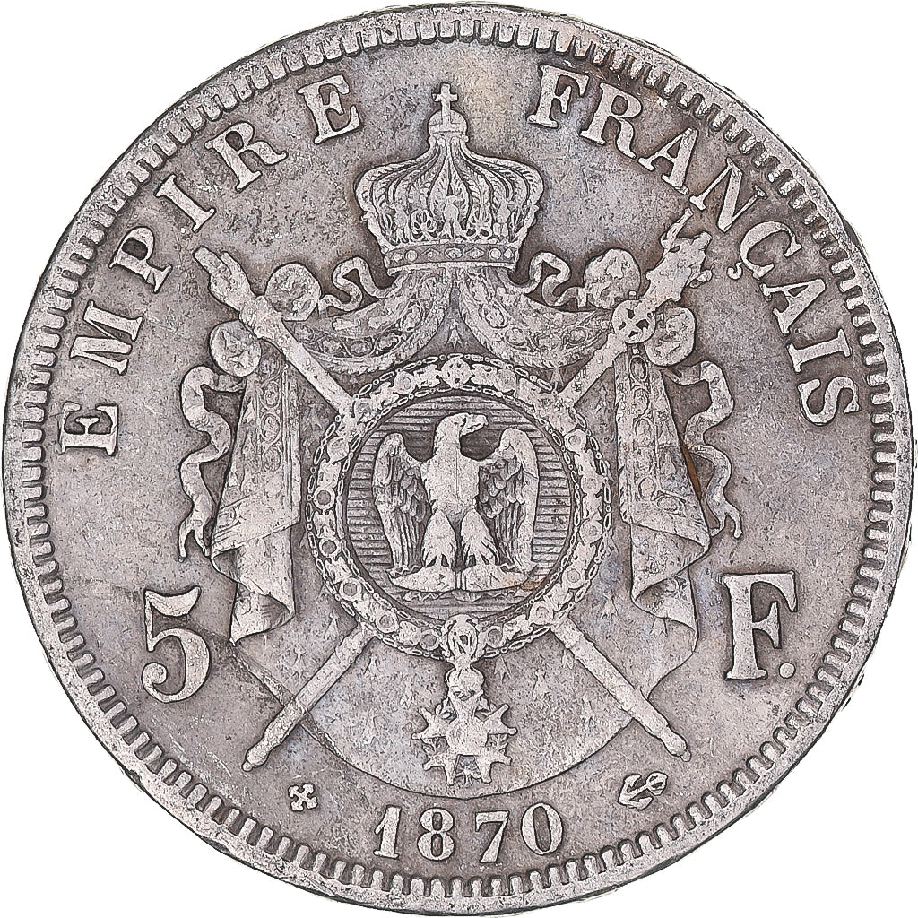 Coin, France, Napoléon III, 5 Francs, 1870, Strasbourg, VF(20-25), Silver