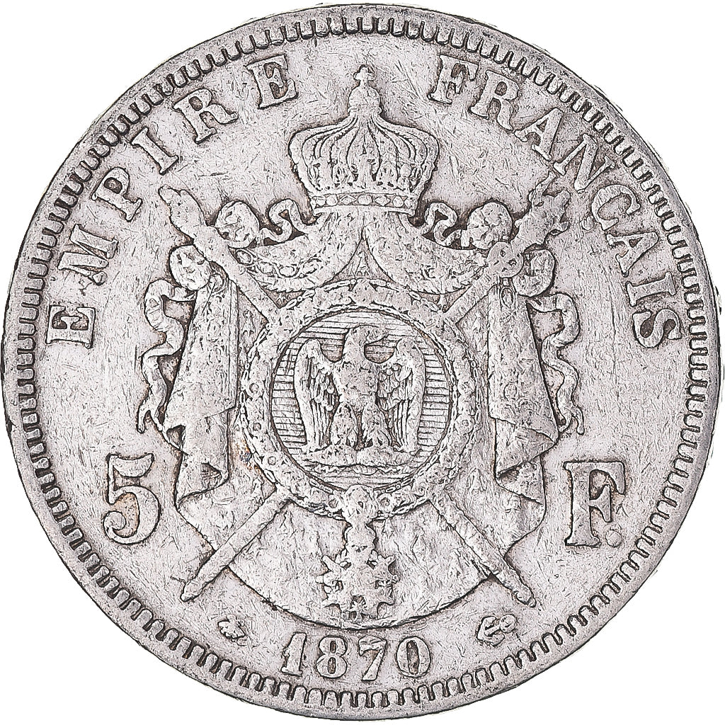 Moneta, Francja, Napoleon III, 5 Francs, 1870, Paris, VF(20-25), Srebro