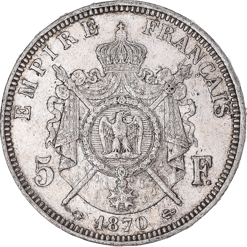 Coin, France, Napoleon III, 5 Francs, 1870, Paris, EF(40-45), Silver, KM:799.1