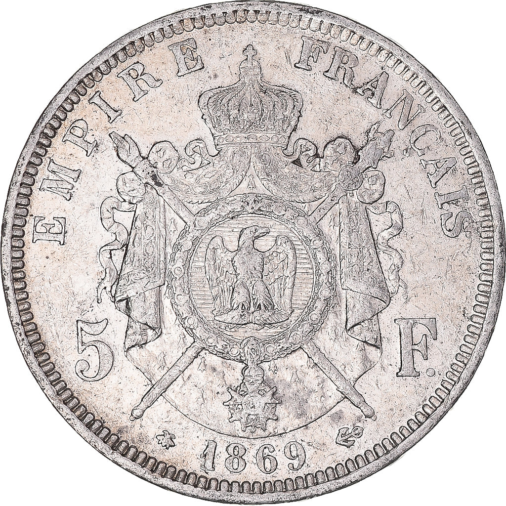 Coin, France, Napoleon III, 5 Francs, 1869, Paris, VF(30-35), Silver, KM:799.1