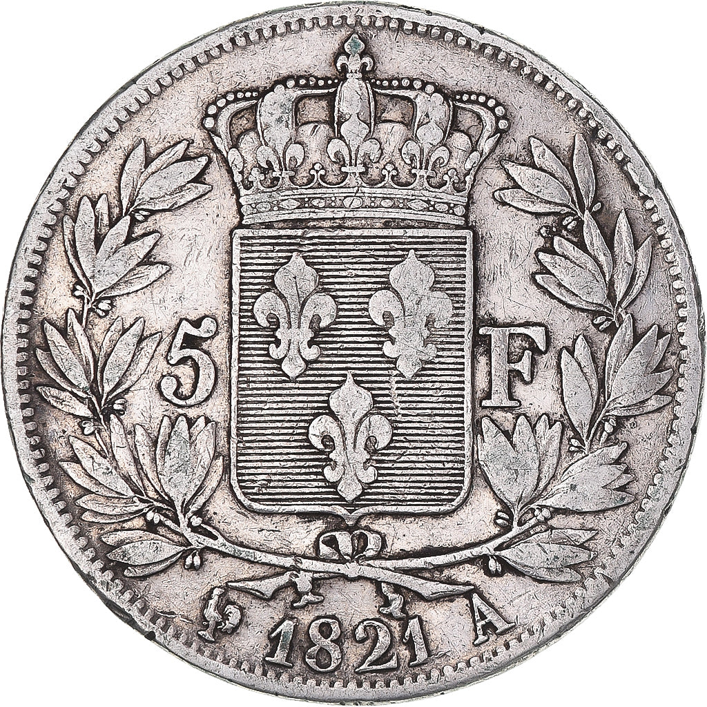 Coin, France, Louis XVIII, 5 Francs, 1821, Paris, VF(30-35), Silver, KM:711.1