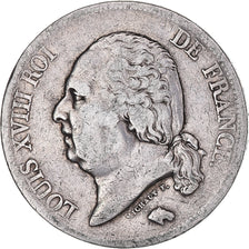 Moneda, Francia, Louis XVIII, 5 Francs, 1818, Rouen, BC+, Plata, KM:711.2