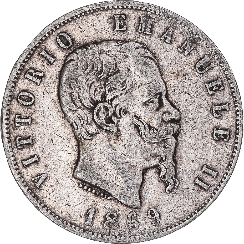 Coin, Italy, Vittorio Emanuele II, 5 Lire, 1869, Milan, VF(20-25), Silver