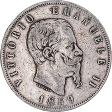 Coin, Italy, Vittorio Emanuele II, 5 Lire, 1869, Milan, VF(20-25), Silver