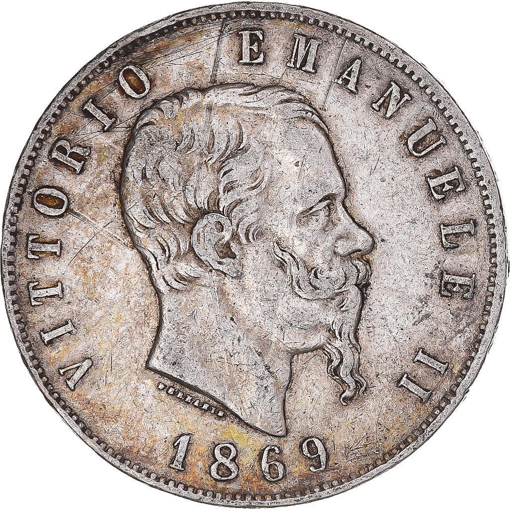 Coin, Italy, Vittorio Emanuele II, 5 Lire, 1869, Milan, VF(30-35), Silver