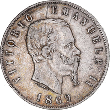 Coin, Italy, Vittorio Emanuele II, 5 Lire, 1869, Milan, VF(30-35), Silver