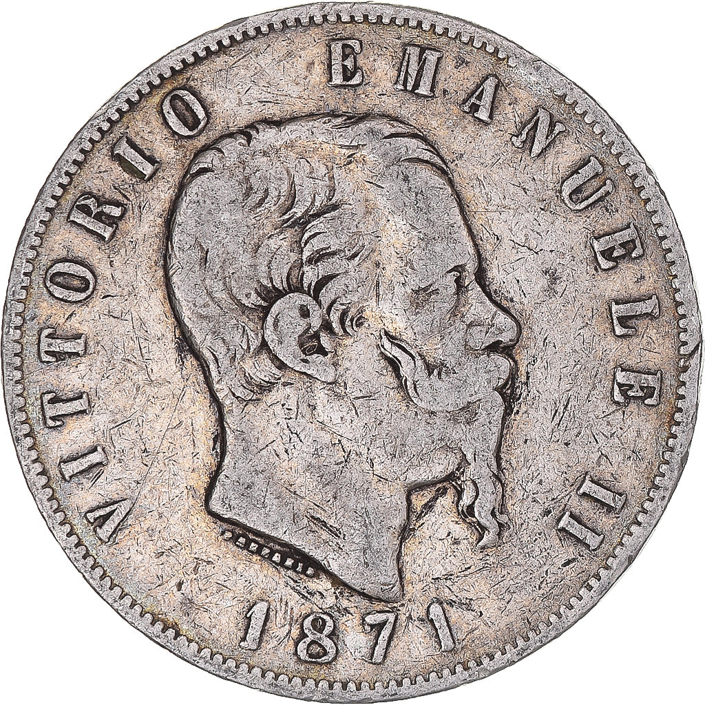 Coin, Italy, Vittorio Emanuele II, 5 Lire, 1871, Milan, VF(20-25), Silver