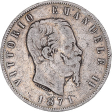Coin, Italy, Vittorio Emanuele II, 5 Lire, 1871, Milan, VF(20-25), Silver