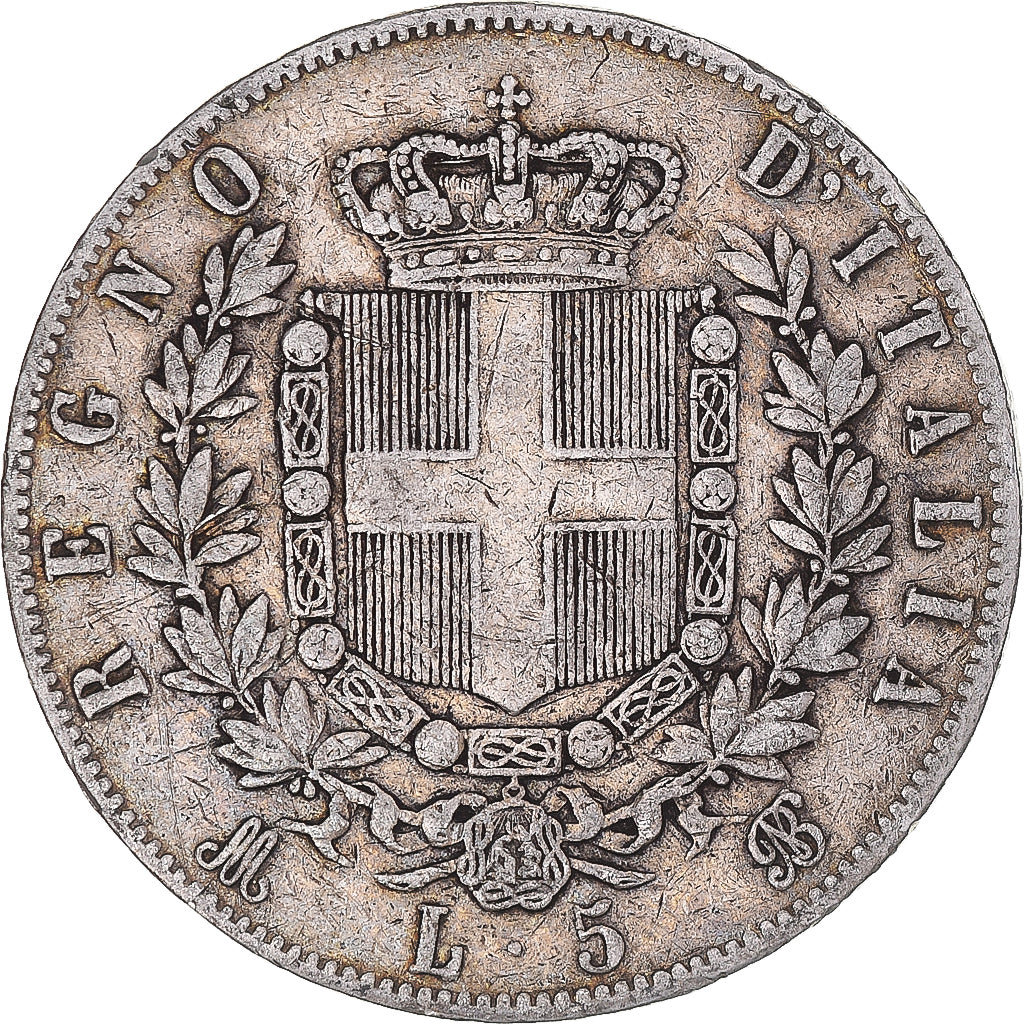 Coin, Italy, Vittorio Emanuele II, 5 Lire, 1871, Milan, VF(20-25), Silver