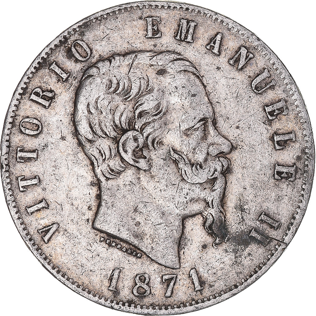 Coin, Italy, Vittorio Emanuele II, 5 Lire, 1871, Milan, VF(20-25), Silver