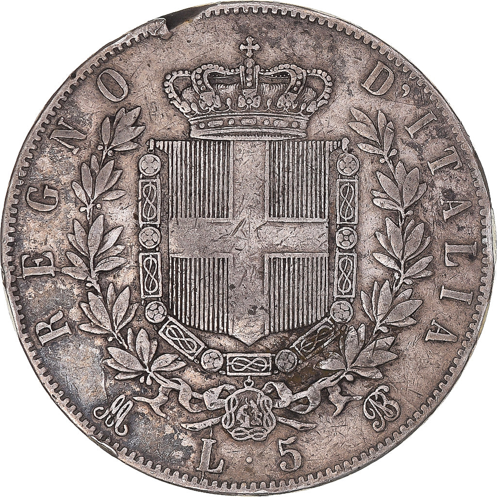 Coin, Italy, Vittorio Emanuele II, 5 Lire, 1872, Milan, VF(20-25), Silver