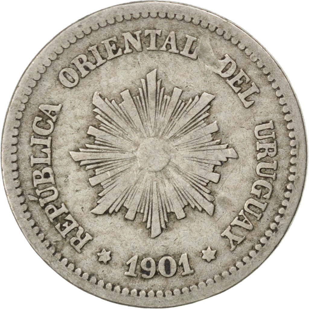 URUGUAY, 2 Centesimos, 1901, Uruguay Mint, KM #20, VF(30-35), Copper-Nickel,...