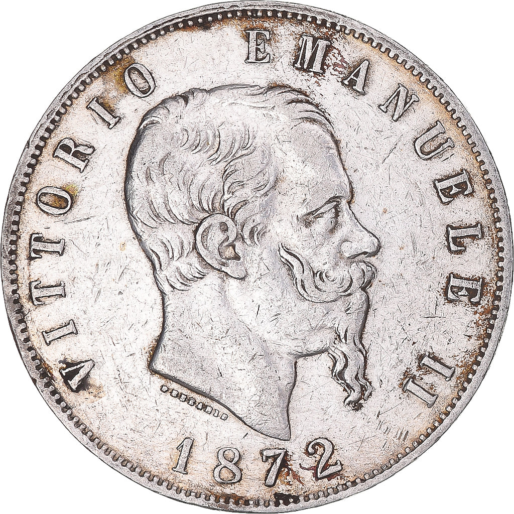 Coin, Italy, Vittorio Emanuele II, 5 Lire, 1872, Milan, VF(30-35), Silver