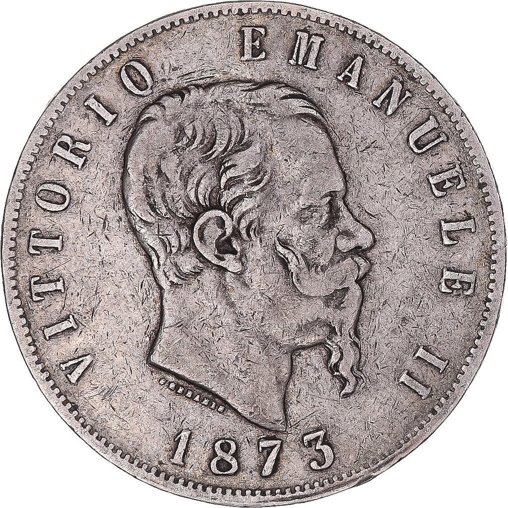 Münze, Italien, Vittorio Emanuele II, 5 Lire, 1873, Milan, S+, Silber, KM:8.3