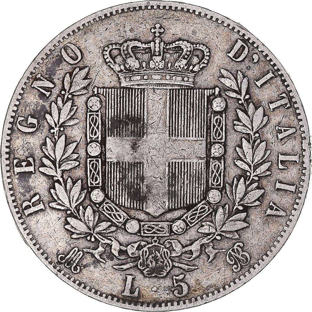 Münze, Italien, Vittorio Emanuele II, 5 Lire, 1873, Milan, S+, Silber, KM:8.3