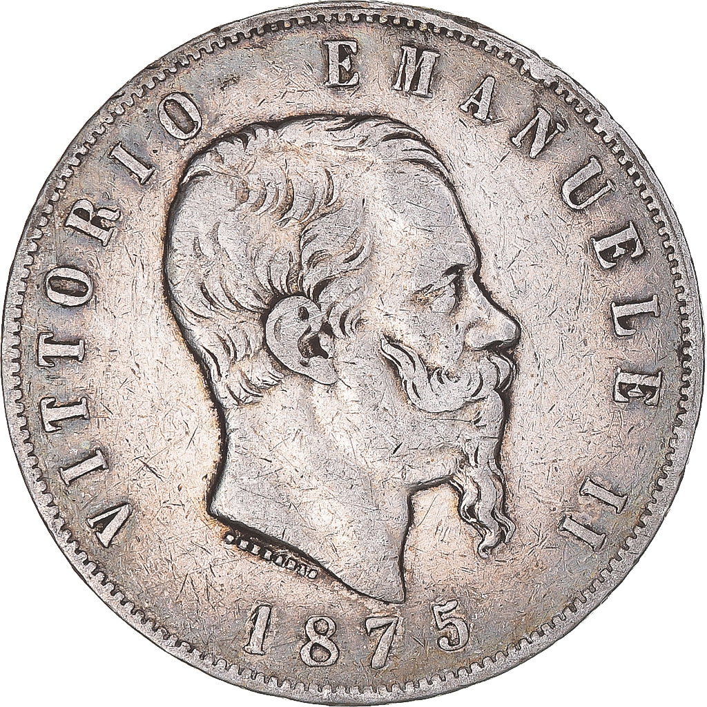 Coin, Italy, Vittorio Emanuele II, 5 Lire, 1875, Milan, VF(20-25), Silver