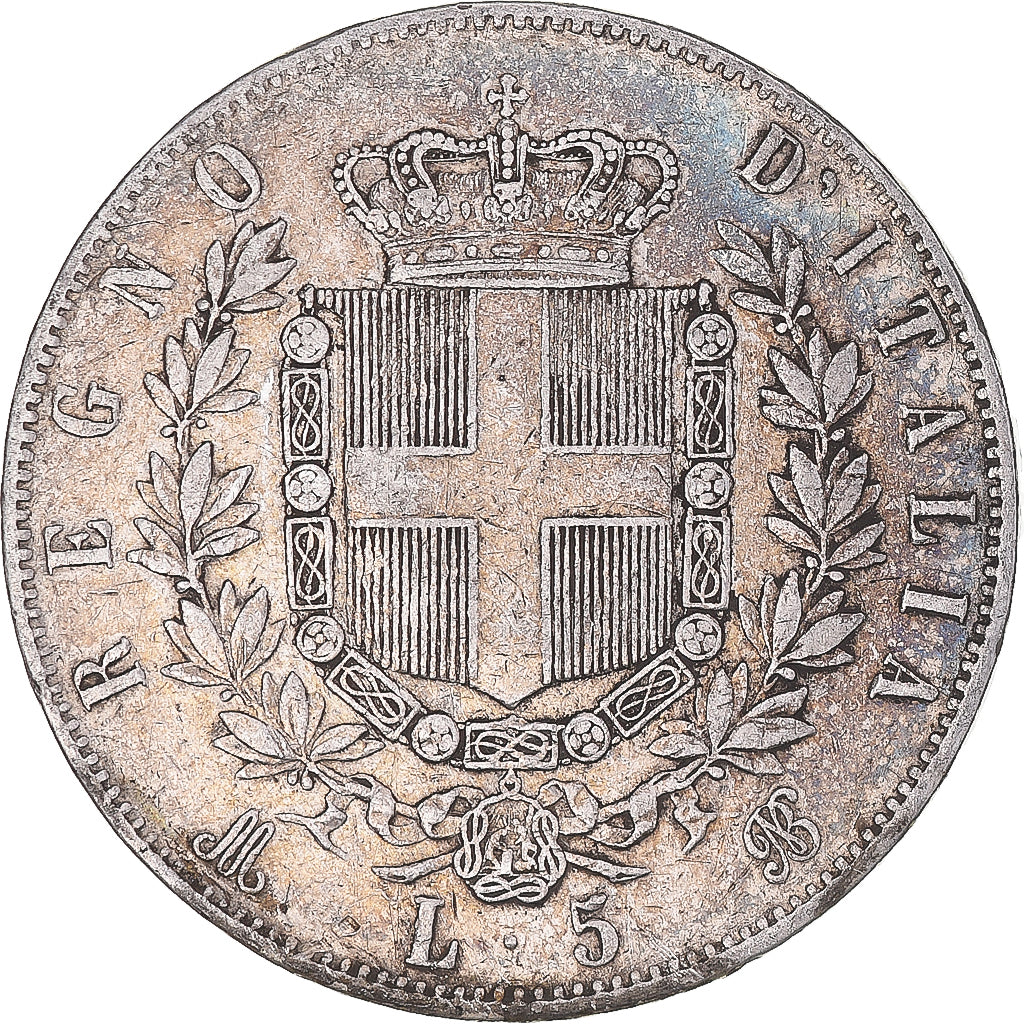 Coin, Italy, Vittorio Emanuele II, 5 Lire, 1875, Milan, VF(20-25), Silver
