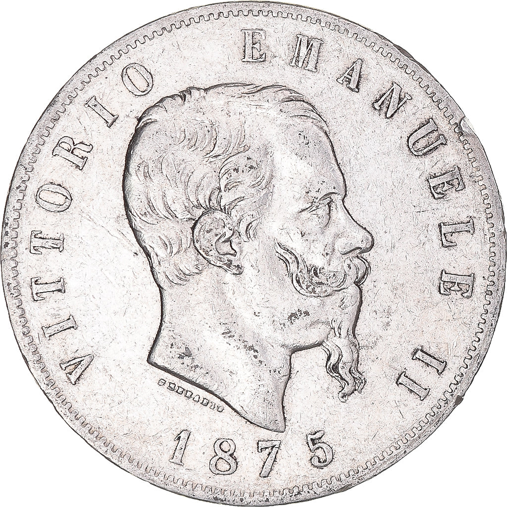 Münze, Italien, Vittorio Emanuele II, 5 Lire, 1875, Milan, S+, Silber, KM:8.3