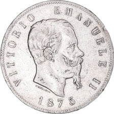 Münze, Italien, Vittorio Emanuele II, 5 Lire, 1875, Milan, S+, Silber, KM:8.3