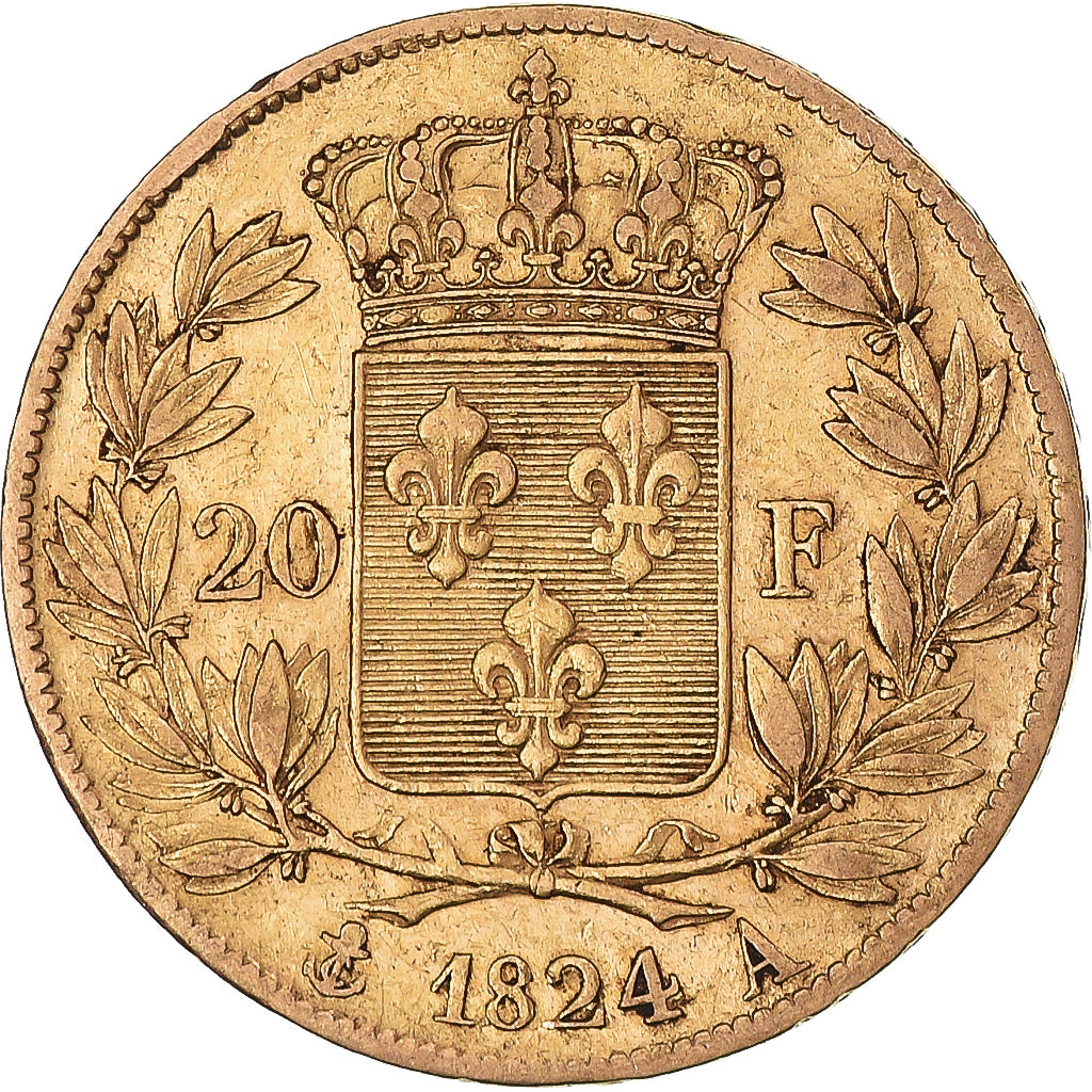 Münze, Frankreich, Louis XVIII, 20 Francs, 1824, Paris, S+, Gold, KM:712.1