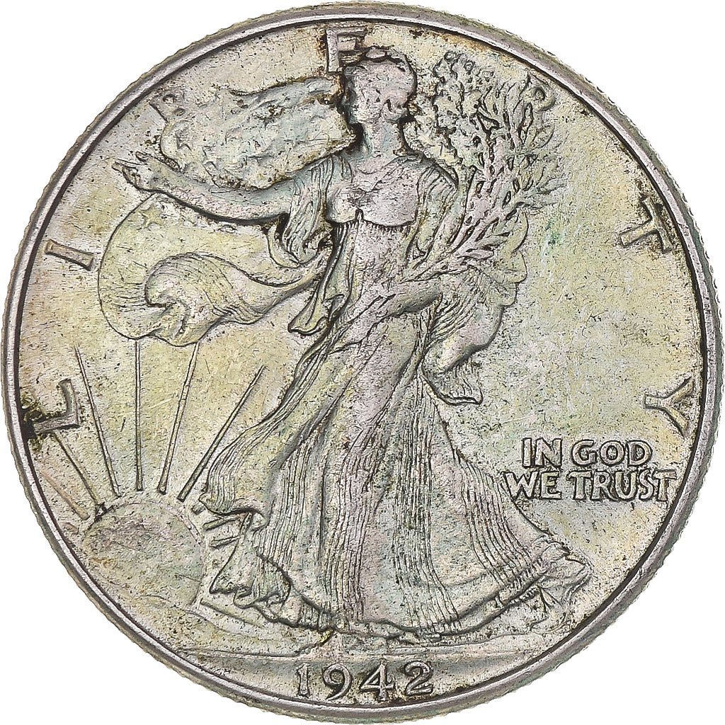 Coin, United States, Walking Liberty Half Dollar, Half Dollar, 1942, U.S. Mint