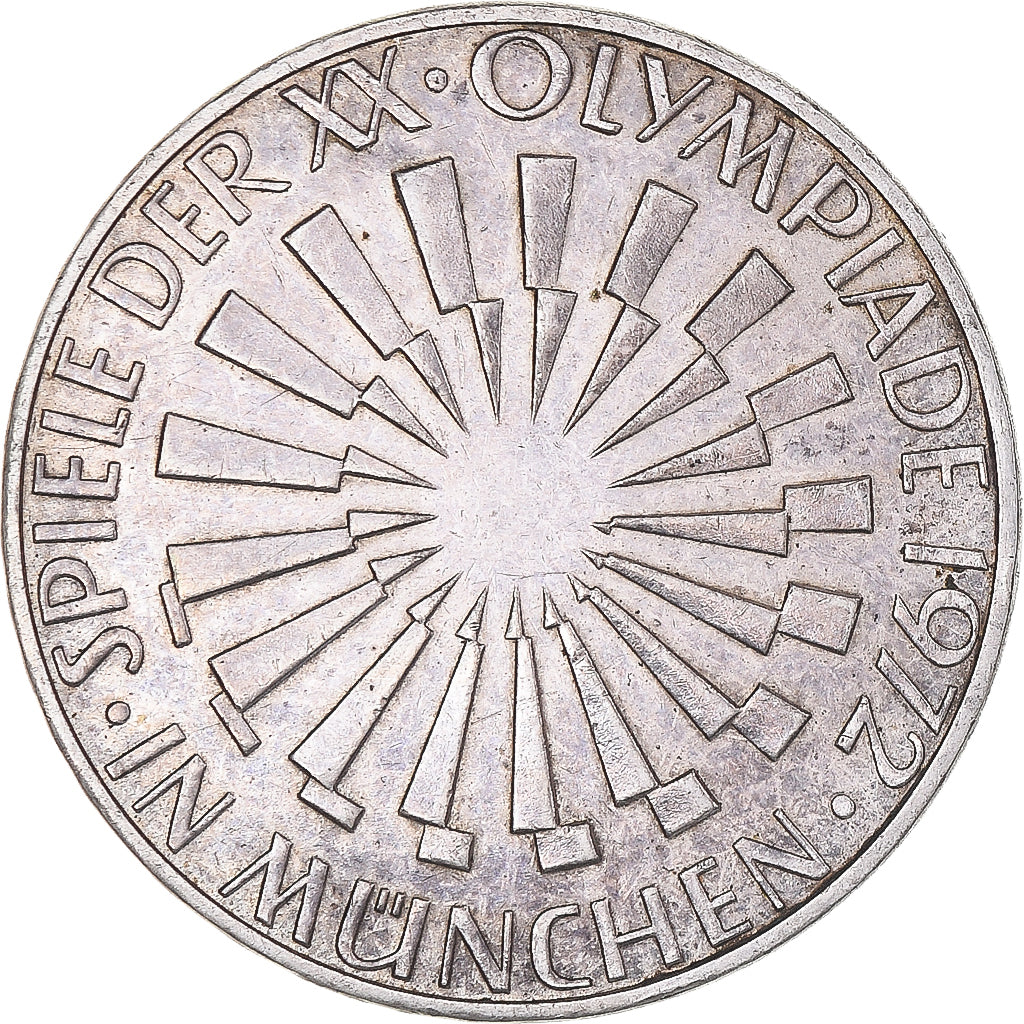 Moneda, ALEMANIA - REPÚBLICA FEDERAL, 10 Mark, 1972, Karlsruhe, MBC, Plata