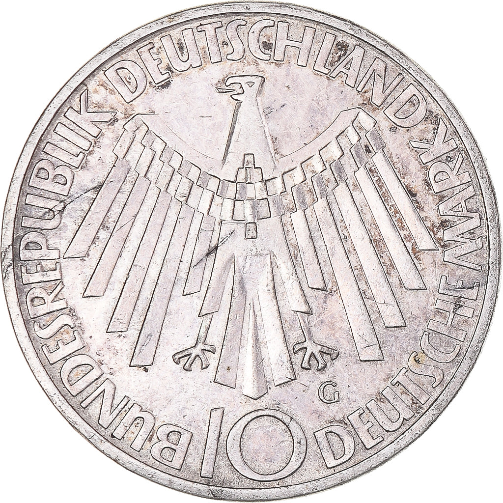 Moneda, ALEMANIA - REPÚBLICA FEDERAL, 10 Mark, 1972, Karlsruhe, MBC, Plata