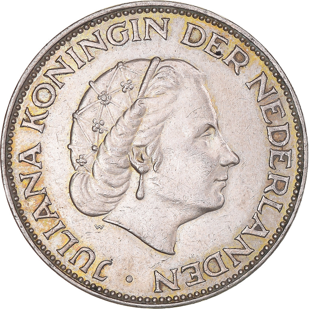 Coin, Netherlands, Juliana, 2-1/2 Gulden, 1961, AU(50-53), Silver, KM:185