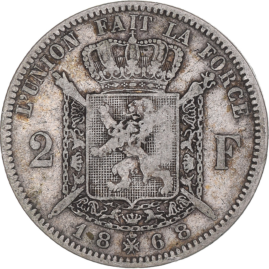 Coin, Belgium, Leopold II, 2 Francs, 2 Frank, 1868, VF(30-35), Silver, KM:30.1