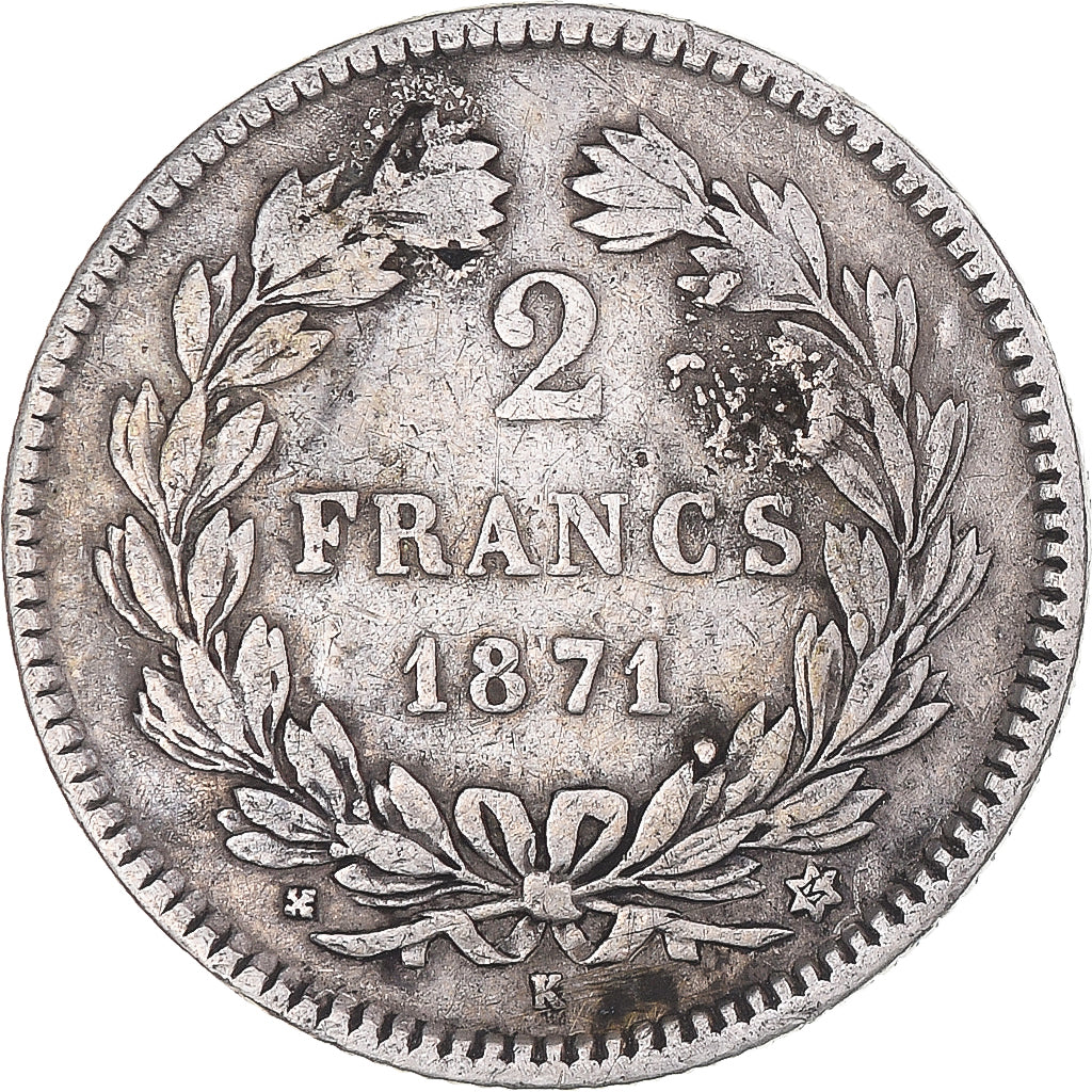 Coin, France, Cérès, 2 Francs, 1871, Bordeaux, VF(20-25), Silver, KM:816.2