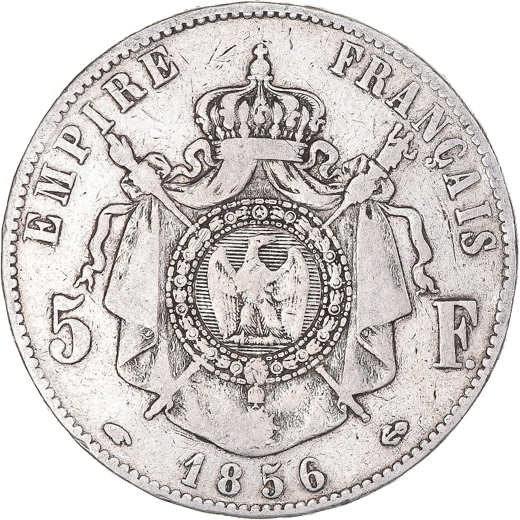 Moeda, França, Napoleon III, 5 Francs, 1856, Paris, VF(20-25), Prata, KM:782.1