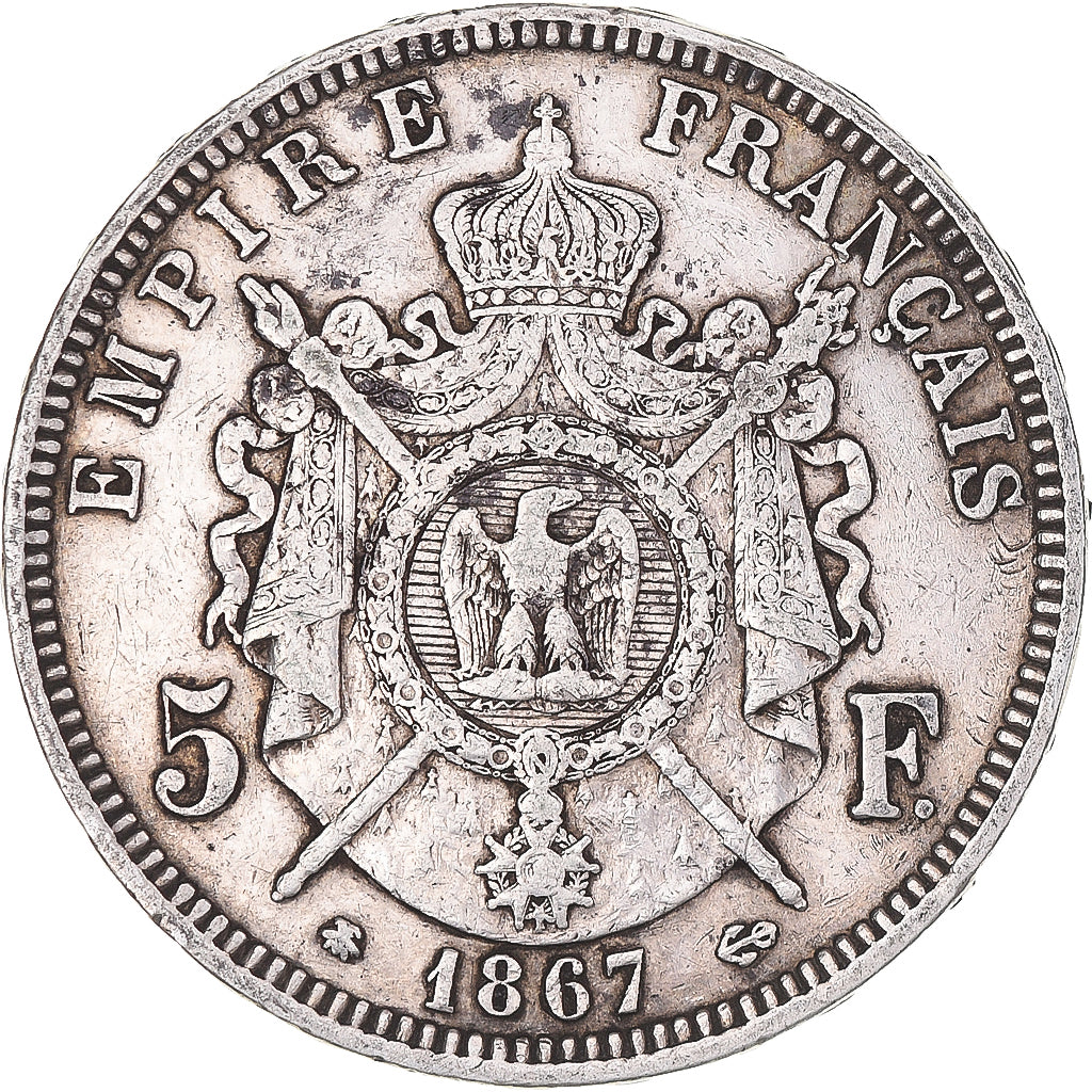 Coin, France, Napoleon III, 5 Francs, 1867, Paris, VF(30-35), Silver, KM:799.1