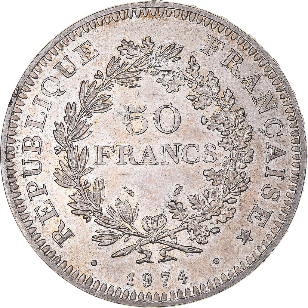 Munten, Frankrijk, Hercule, 50 Francs, 1974, Avers 20 francs, PR+, Zilver