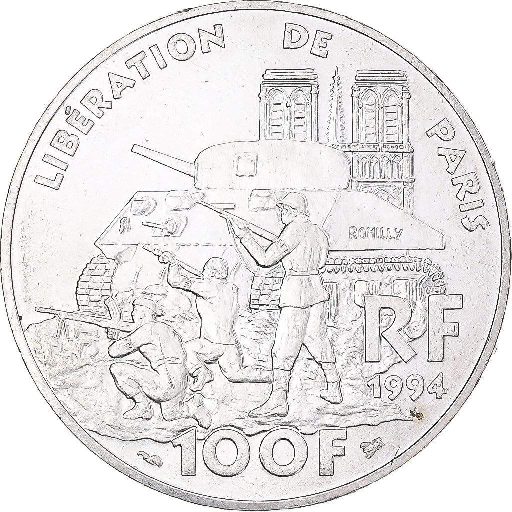 Münze, Frankreich, Libération de Paris, 100 Francs, 1994, VZ, Silber