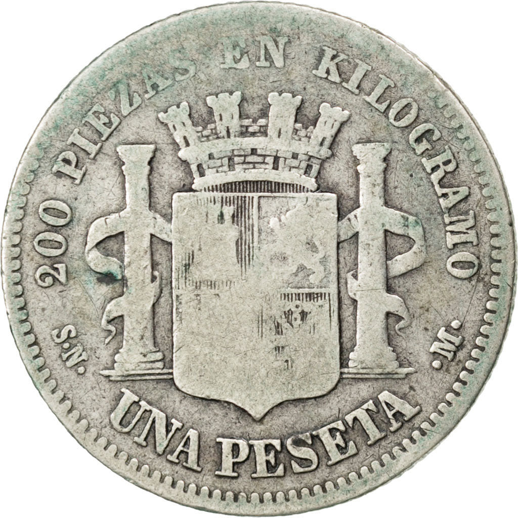 Monnaie, Espagne, Provisional Government, Peseta, 1870, B+, Argent, KM:653