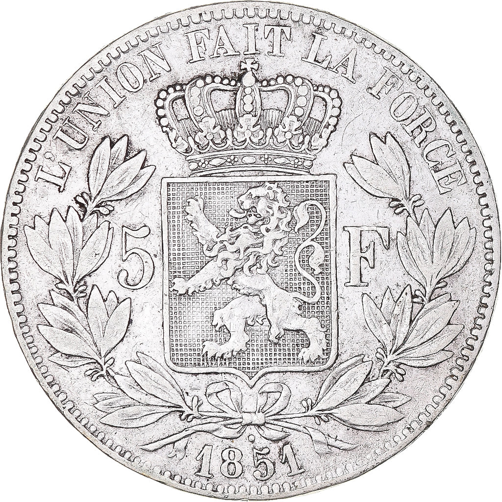 Moneta, Belgio, Leopold I, 5 Francs, 5 Frank, 1851, Brussels, MB+, Argento