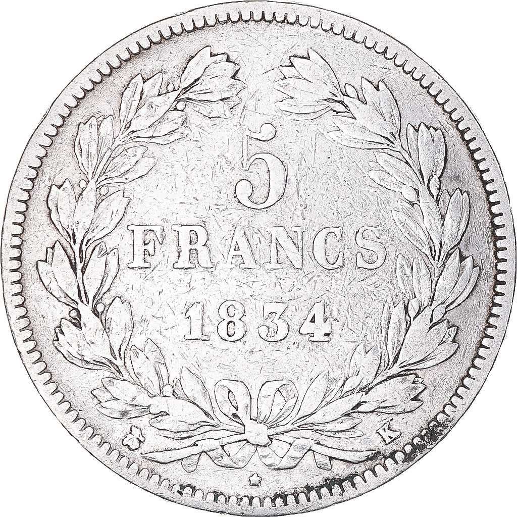 Monnaie, France, Louis-Philippe, 5 Francs, 1834, Bordeaux, TB, Argent