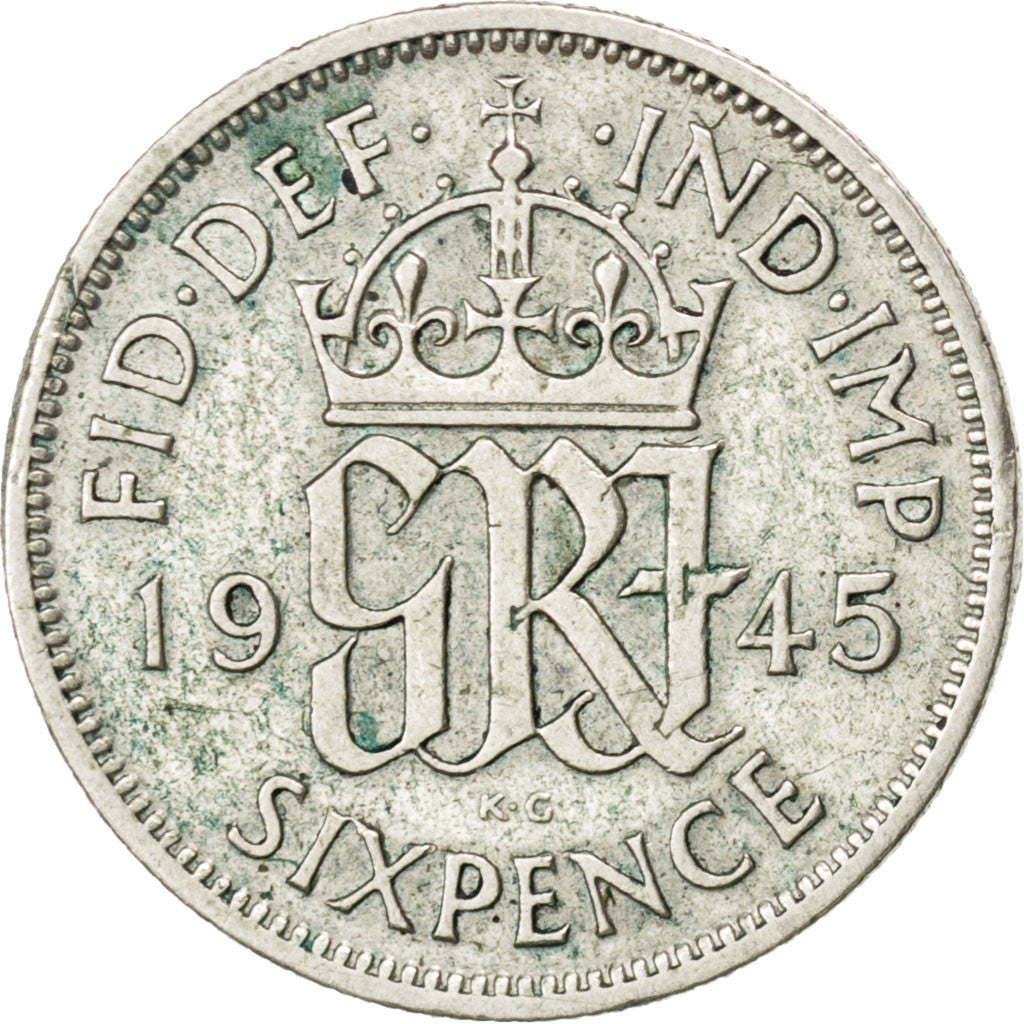 Great Britain, 6 Pence, 1945, KM #852, EF(40-45), Silver, 19.5, 2.77