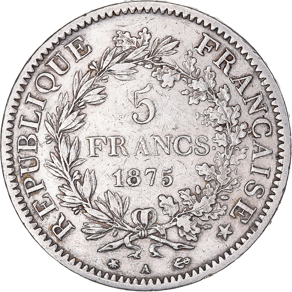Moneta, Francia, Hercule, 5 Francs, 1875, Paris, Petit A, BB, Argento, KM:820.1