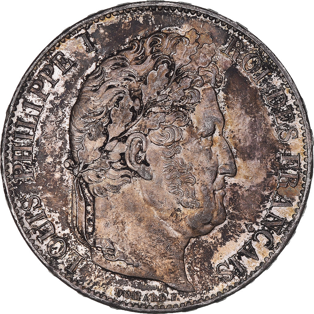Moeda, França, Louis-Philippe, 5 Francs, 1845, Paris, MS(60-62), Prata