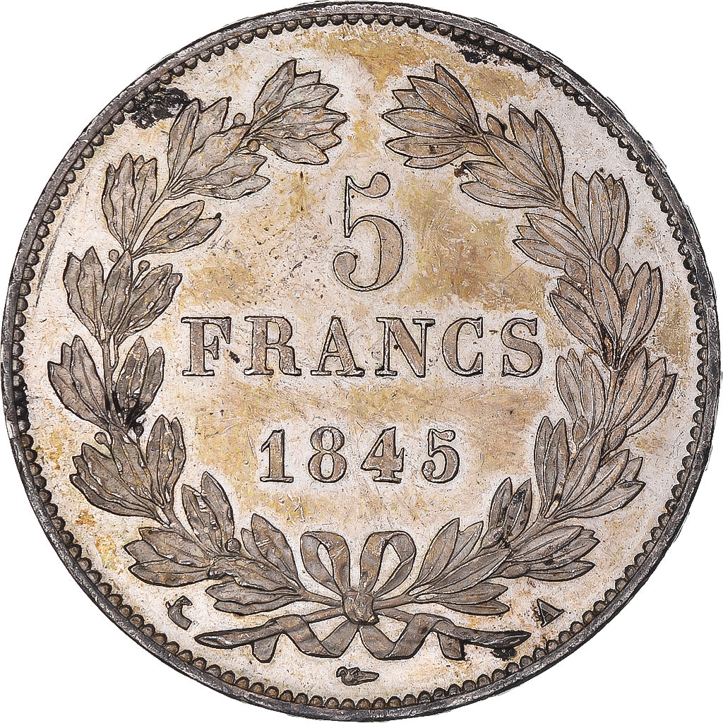 Moeda, França, Louis-Philippe, 5 Francs, 1845, Paris, MS(60-62), Prata