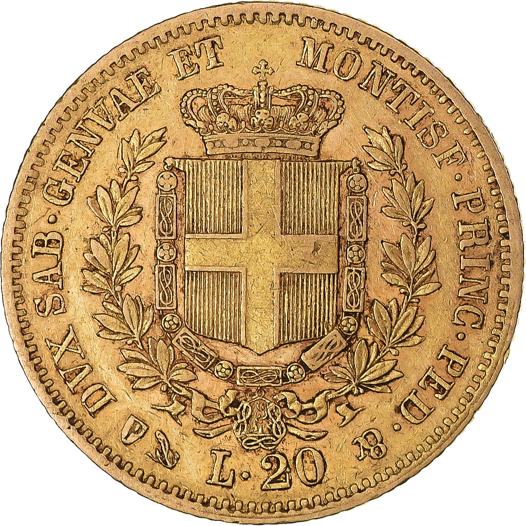 Moneta, DEPARTAMENTY WŁOSKIE, SARDINIA, Vittorio Emanuele II, 20 Lire, 1859