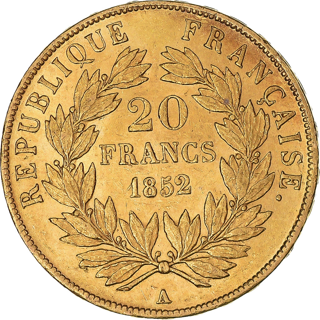 Moneta, Francja, Napoleon III, 20 Francs, 1852, Paris, AU(55-58), Złoto
